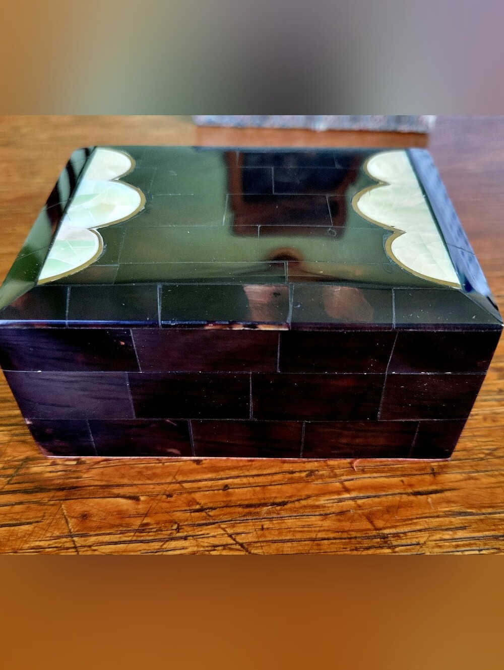 Vintage Mother-of-Pearl Inlay Black Shell Jewelry Box